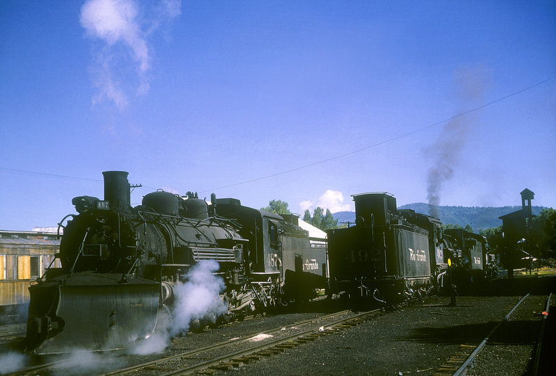 D&RGW 2-8-2 Class K-36 487 at Chama, New Mexico on August 20, 1965, Kodachrome by Chuck Zeiler.